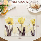 Yellow Tulip Placemats Set of 6, Rustic Floral Brown Leaves Butterfly Vintage Beige Placemats for Dining Table Place Mats for Kitchen Table Waterproof Table Mats, Wipeable Dining Table Set - Image 5