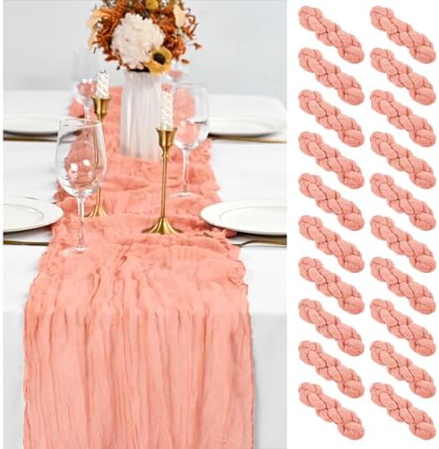 20 Pack Coral Table Runner 10Ft Cheesecloth Table Runner Boho Gauze Table Runners Romantic Long Sheer Fabric Cheese Cloth Table Runners for Wedding Party Bridal Shower by YMHPRIDE