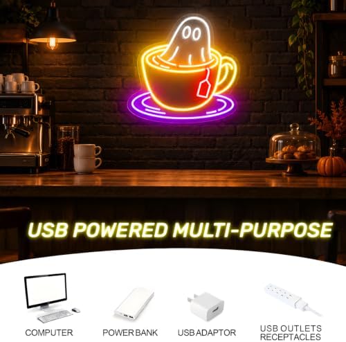 Ghost Coffee Neon Sign Cute Halloween Wall Decor for Cafe Bar Kitchen - Image 5