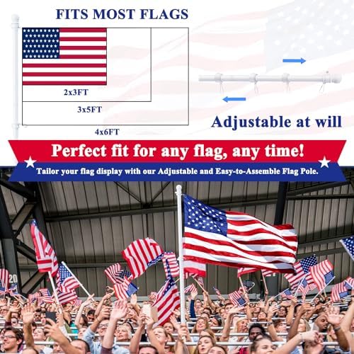 PHITRIC Flag Pole Kit, Tangle Free Spinning Stainless Steel Rustproof Flagpole for 3x5 Sports Fan Outdoor Flags for Outside House (White, 6FT, with Bracket) - Image 4