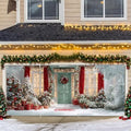 Christmas Garage Door Banner – Snowy Holiday Scene with Red Curtains, Decorated Trees & Gift Boxes – Outdoor Christmas Decoration by THISFIND