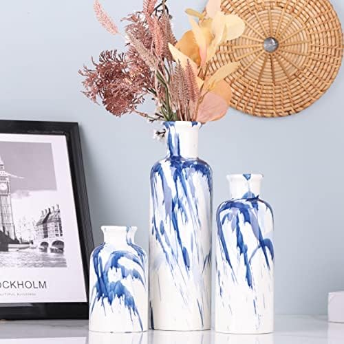 Blue Ceramic Vase Set - 3 Decorative Navy Blue and White Vase for Centerpieces, Farmhouse and Home Decor - Ideal for Living Room, Kitchen, Bedroom, Dining Table and Office Decor - Image 6