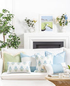 Hofdeco Premium Coastal Patio Indoor Outdoor Lumbar Pillow Cover Only, 12"x20" Water Repellent for Backyard, Couch, Baby Blue Green Floral with Piping - Image 3