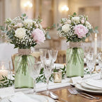 6 Pack Mason Jar Vases for Centerpieces, Green Glass Flower Vase - Image 4