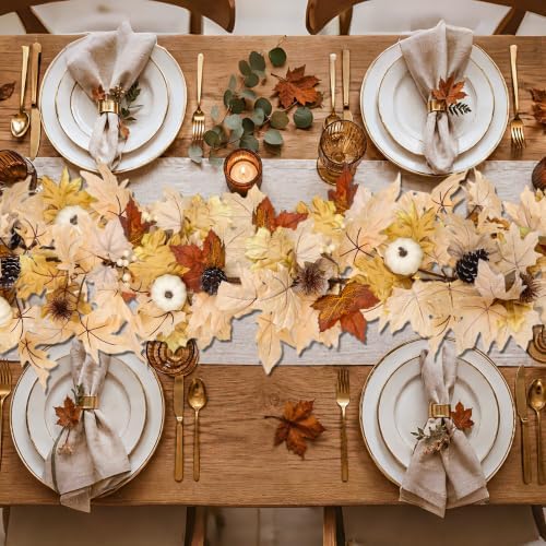 6 FT Lighted Fall Garland with Lights & Timer, Fall Decor Lush Autumn Leaves with Pumpkins, Berries & Pinecones, Pre-Lit Thanksgiving Decorations for Home, Fireplace Mantel & Porch - Image 6