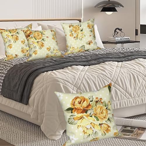 Yellow Flower Throw Pillow Covers 22"x22" Set of 4, Vintage Floral Sofa Cushion Cover for Chair Couch Bed Living Room Office Car Garden Patio Farmhouse Indoor Outdoor Decorative - Image 3