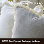 Amor Virisso Fringe Throw Pillow Covers 20x20 Set of 2 Boho Neutral Farmhouse Decorative Pillow Covers with Tassels for Couch Sofa Bed, Light Grey - Image 5