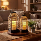 Baquler Natural Rattan Wicker Lantern Set of 2, Boho Handwoven - No Candles - Image 5