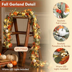 6FT Fall Garland with LED Lights for Mantel Fireplace Autumn Decor - Image 2
