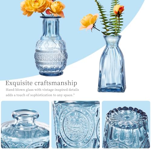 Glass Bud Vases Set of 64 - Blue Assorted Small Mini Glass Vases for Flowers, Crystal Vintage Vase Set, Bulk Centerpieces for Table Décor, Wedding, Home and Events (Blue, 64 Pcs) - Image 4