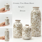 Ceramic Flower Decorative Antique Vase Set of 3, Vintage Rustic Chinoiserie Floral Vase for Home Decor, Living Room, Bookshelf, Office, Entryway, Garden, Chinoiserie Decor, Tuscan Decor - Image 3