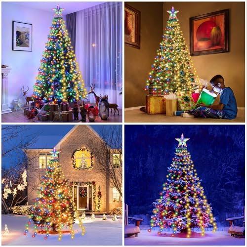Christmas Tree Lights with Star Topper, 410LED Christmas String Lights with Ring for Tree, 6.6FT x 16 Lines Fairy Lights with 11 Modes for Indoor Outdoor Xmas Tree Decor, Warm White & Multi-Colored - Image 5