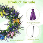 13in Wildflower Wreath, Purple Ribbon & Hanging Hook, Farmhouse Door Decor - Image 3