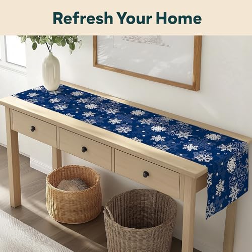 Xmas Table Runners | Blue Snowflake Table Runner | Winter Decorations for Home | Festive Holiday Table Decor | Kitchen Dining Table Runner | Made in The USA | 14" x 108" Long - Image 4