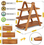 Manspdier Extra Large Wood 3 Tier Serving Tray Three Tiered Cupcake Stand, Rectangle Serving Platter Wooden Farmhouse Tiered Tray, Party Serving Brown Decorative Tray Decor - Image 2