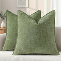 decorUhome Chenille Olive Green Velvet Throw Pillow Covers 22x22 Set of 2 by decorUhome