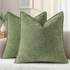 decorUhome Chenille Olive Green Velvet Throw Pillow Covers 22x22 Set of 2 by decorUhome