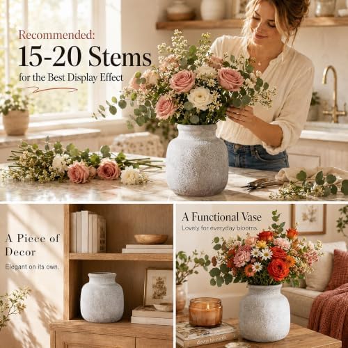 Rustic Ceramic Vase for Home Decor, 6.4 Inch Small Farmhouse Flower Vase - Image 4