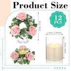Yunlly 12 Pcs Rose Candle Rings with Candles Sets, Pink - Image 2