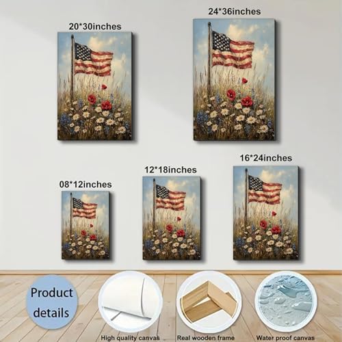 ZERILYN Ship Next Day – American Flag Canvas Wall Art, Patriotic Canvas Prints, 4th of July Pictures, Farmhouse Wall Decor, Americana Bedroom Artwork, Large Canvas Prints, Made in USA - Image 6