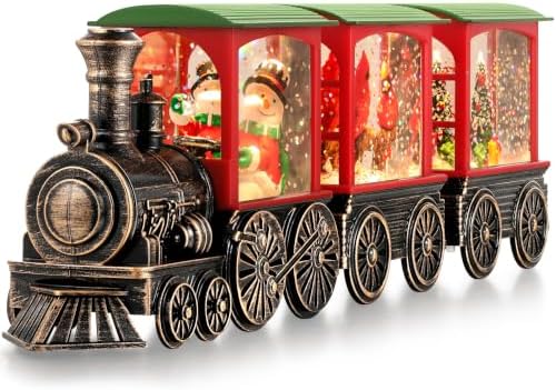 Train Snow Globe Christmas Snow Globe Lantern with Auto 6H Timer and Manual Glitter, Lighted Christmas Decorations Indoor with Gingerbread Man Tree for Home Tabletop, Battery Operated by Gorrzai