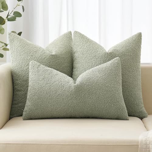 MIULEE 18x18 Decorative Boucle Couch Pillow Covers Sage Green - Image 3