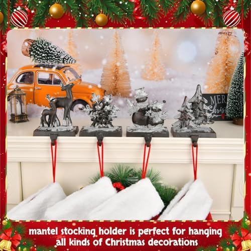 4PCS Iron Stocking Holders for Mantle Mantle Stocking Hanging Hook Xmas Weighted Christmas Stocking Holder Heavy Duty Farmhouse Vintage Fireplace Stocking Hanger for Christmas Decor (Iron,4) - Image 2
