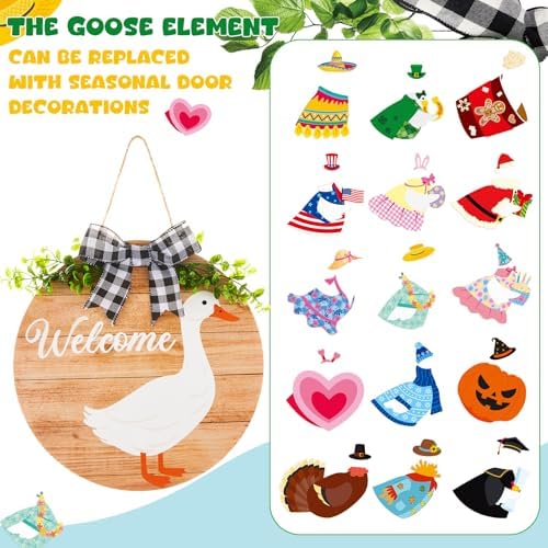 Lineshading 16 Pcs Wooden Interchangeable Goose Welcome Sign, Wood Color - Image 3
