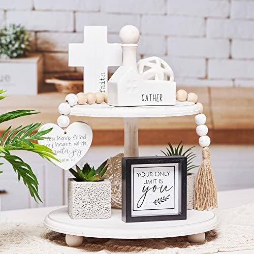 Defined Deco Two Tiered Tray Wooden Tiered Serving Tray Farmhouse Tiered Tray Stand with Tiered Tray Décor Signs for Kitchen Island Decor and Rustic Farmhouse Décor, Set of 3 - Image 3