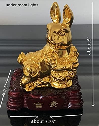 Betterdecor Gold Color Feng Shui 12 Chinese Zodiac Animal Statue Figurine Home Office Decoration and Gift for New Year Holidays and Birthday (Zodiac Rabbit) - Image 5