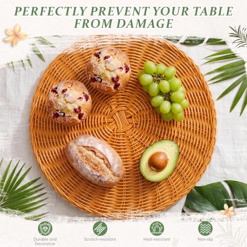 12 Pcs Round Rattan Placemats,Boho Charger Plates for Dining Table - Image 5