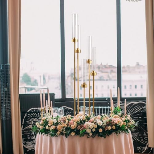 8PCS 39.37'' Tall Gold Floor Candle Holders Centerpieces with Acrylic Shade - Image 7