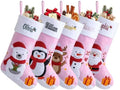 Personalized Christmas Stockings with Embroidered Name & Monogram,Custom Embroidered Pink Christmas Stocking,Santa,Snowman & Reindeer Stocking for Family & Fireplace Holiday Decor(5 Pack) by Infiher