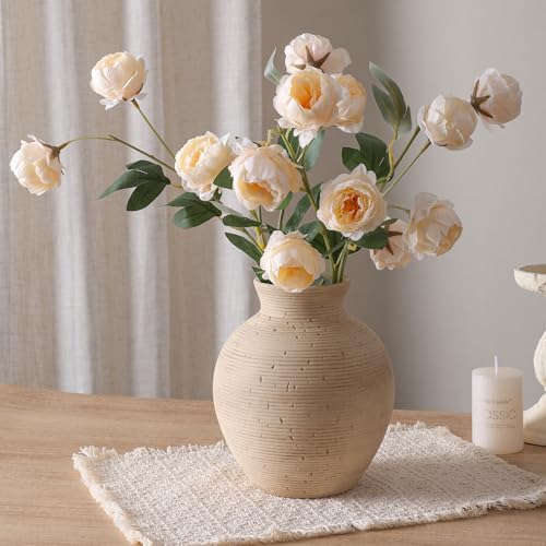 Ceramic Flower Vase Home Decor, 7.4 in Farmhouse Table Vases Retro Vintage Living Room Kitchen Bedroom Decoration Pottery Decorative Vases for Flowers House Shelf Office Desk Dining Entryway, Rustic - Image 5