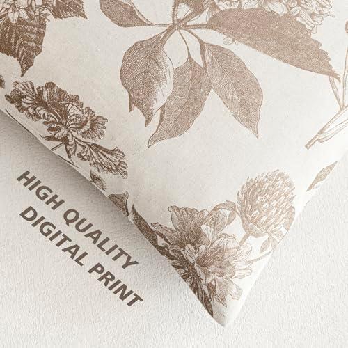 Foindtower Set of 2 Linen Floral Throw Pillow Covers Neutral Vintage Print Decorative Cushion Covers Farmhouse Boho Home Decor for Sofa Chair Couch Bedroom Living Room,24×24 Inch,Light Brown - Image 3