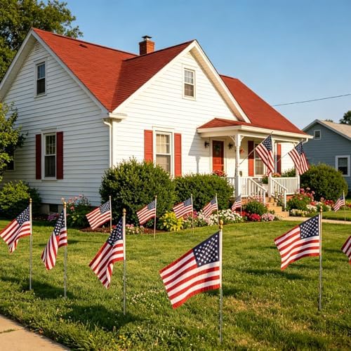 Bradford Small American Flags on Stick 6 Pcs 12x18 inch for Yard Lawn Decorations, Heavy Duty Mini Hand Held Handheld US USA Flags with Retractable Pole Stakes for Garden Planter Outside - Image 3