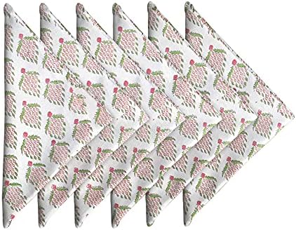Craftbot Washable Cotton Print Napkins 18x18 inches - Set of 6 - Everyday Use or Dinner Party and Events - Off White Indian Block Printed Fabric by AVKAStudio