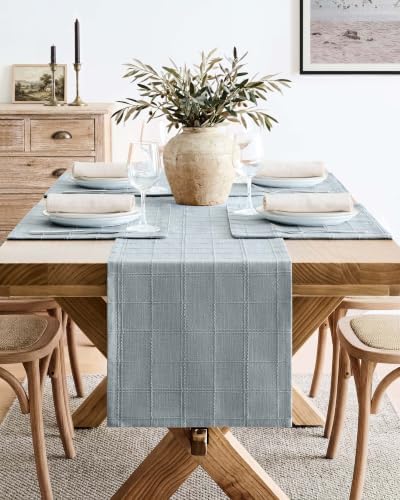 ZeeMart Linen Checked Farmhouse Placemats Set of 6, Chambray 13x19in - Image 5