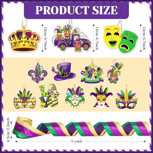 Halfchet 43 Pcs Mardi Gras Tree Decoration Mardi Gras Tree Hanging Ornament Carnival Purple Green Gold Decoration for Carnival Party Decor - Image 3