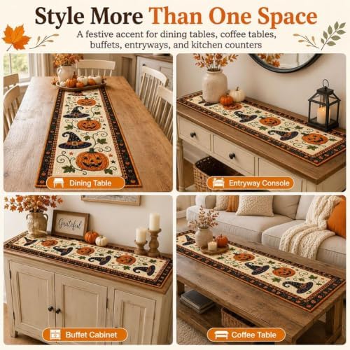 Autumn Quilted Table Runner - Fall & Halloween Seasonal Table Decor，Autumn：M(14×72'') - Image 7