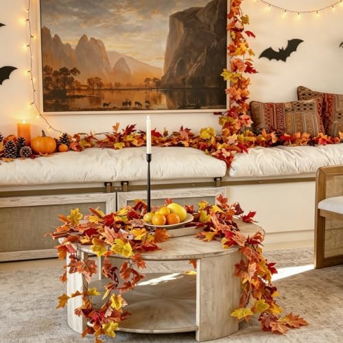 CQURE 18 Pack Artificial Fall Leaf Garland (106.2Ft Total), Autumn Garland Maple Leaves Vines for Thanksgiving Home Fireplace Arch Decor - Image 5