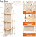 Macrame Wall Hanging Shelf 3 Tier - Boho Bedroom Decor | Macrame Wall Decor | Boho Shelf Decor, Hanging Shelves for Wall, Woven Rope Floating Wood Shelves & Storage for Small Plants - Image 3