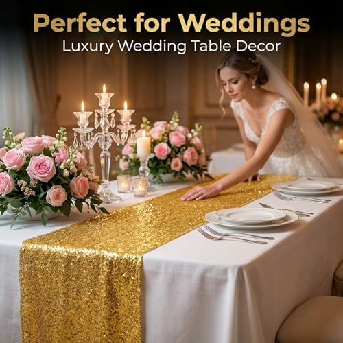 Sequin Table Runner, Gold, 12 x 72 Inch, 6 Pack - Image 3