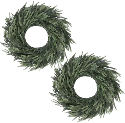 Norfolk Pine Christmas Wreath for Front Door Decoration, 2 Pack by Fashlits