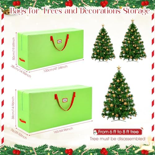 9 ft Christmas Tree Storage Bag Heavy Duty 420D Oxford Artificial Christmas Tree Bag with Reinforced Handles Dual Zippers Card Slot Wide Opening Extra Large Storage Container, Green - Image 2
