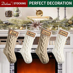 Dalzom® 4Pcs Personalized Christmas Stockings with Leather Patches Custom Name, 18” Premium Large Knitted Christmas Stockings for Kids, Family, Holiday and Fireplace Party Decoration - Image 6