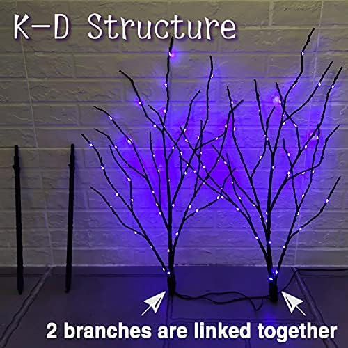 Fudios Halloween Lighted Branches with Timer 100 LED Purple Fairy Lights 32IN, Artificial Black Branch Lights for Halloween Battery Operated Home Decor Indoor Outdoor Use - Image 3