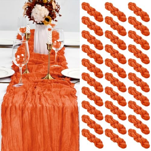 30 Pack Orange Table Runner 10Ft Cheesecloth Table Runner Boho Gauze Cheese Cloth Table Runners Romantic Long Sheer Fabric Burnt Orange Table Runners for Wedding Party Bridal Shower by YMHPRIDE