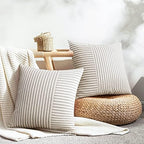YCOLL Farmhouse Euro Sham Pillow Covers 26x26, Modern Throw Pillow Covers Set of 2, Gray and Beige Striped Patchwork Linen Decorative Pillows Cushion Covers for Bed Sofa Couch Living Room Home Decor - Image 2
