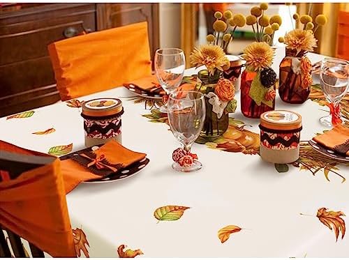 Thanksgiving Tablecloth Fall Pumpkin Turkey Table Cloth forHarvest Thanksgiving Kitchen Decoration - 60" X 102" Rectangle/Oblong - Image 3